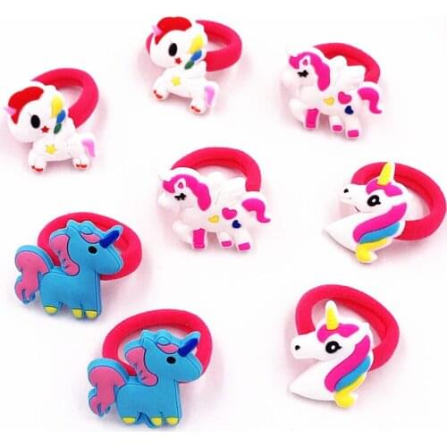 8Pcs/lot Cute Kids Rubber Hair Bands Soft Fabric Unicorn Girls Children Hair Accessories Elastic Hair Band Hair Rope Headwear