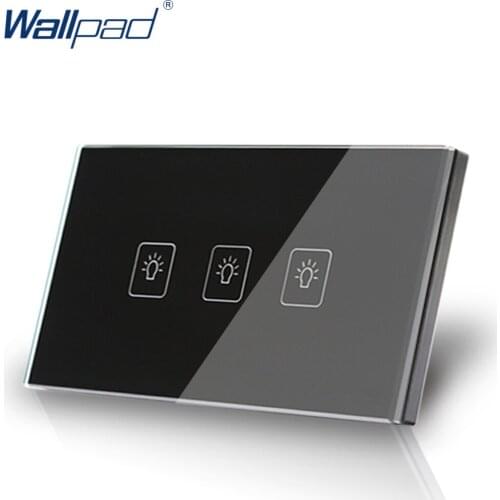 3 Gang 1 Way Led Indicator Wallpad Black Tempered Electrical Touch Switch,110V-250V AU US Version Lighting Switch,Free Shipping