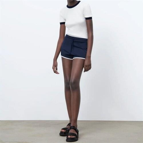 Baldauren 2021 Summer femininity fashion new retro high waist loose casual strap thin patchwork shorts streetwear