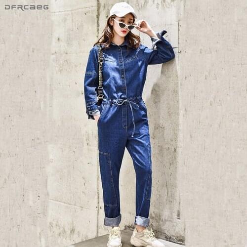 Blue BF Streetwear Denim Jumpsuit Pants For Women 2019 Spring Bodycon Long Sleeve High Waist Jeans Overalls Female Romper