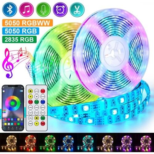 5M 10M 15M Led Strip Lights Bluetooth 2835 5050 RGBWW RGB Led Lights Flexible Ribbon Tape Diode Phone APP Control DC12V Adapter
