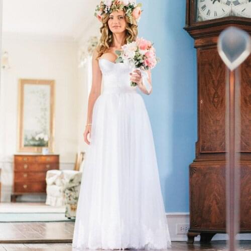 A Line Sweetheart Sleeveless White Tulle Wedding Gowns 2015 Sexy Cheap China Wedding Dresses vestido de noiva sereia 2015