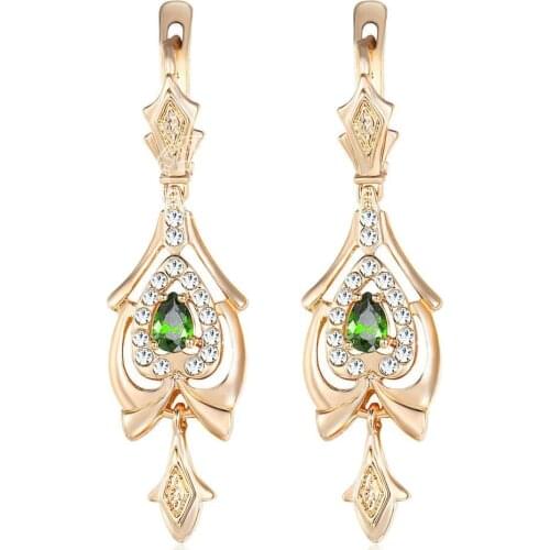 Dangling Earrings For Women Teardrop Olivine Green CZ Chandelier 585 Rose Gold Womens Drop Earring Valentines Gifts KGE109