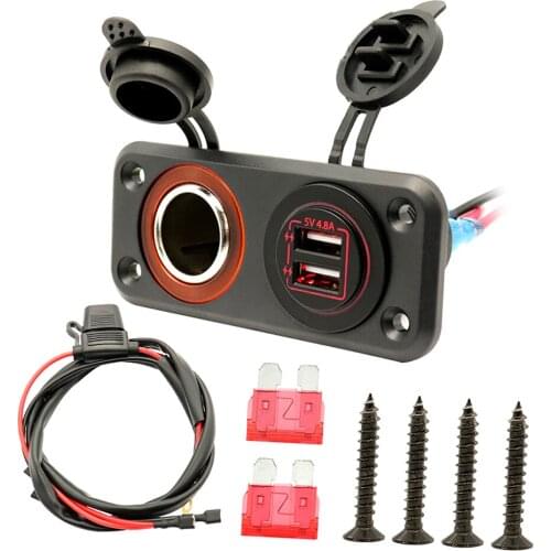 Waterproof Dual USB Car Charger with 12V Cigarette Lighter Adapter for 12V/24V Marine, Boat, Motorcycle, Truck