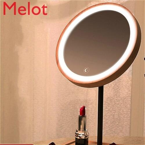 High-Grade Wooden Folding Makeup Mirror Desktop LED Light Makeup Mirror Desktop Dormitory Students with Light Dressing Mirror