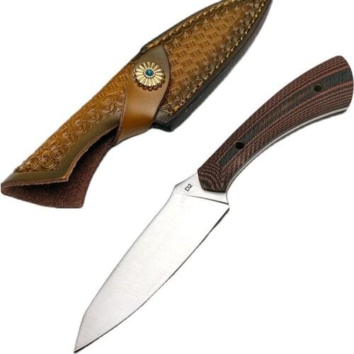 High quality D2 Steel Blade G10 Handle with Leather Sheath,Outdoor Hunting Fixed Blade Knife EDC Survival Self defense Camp Tool