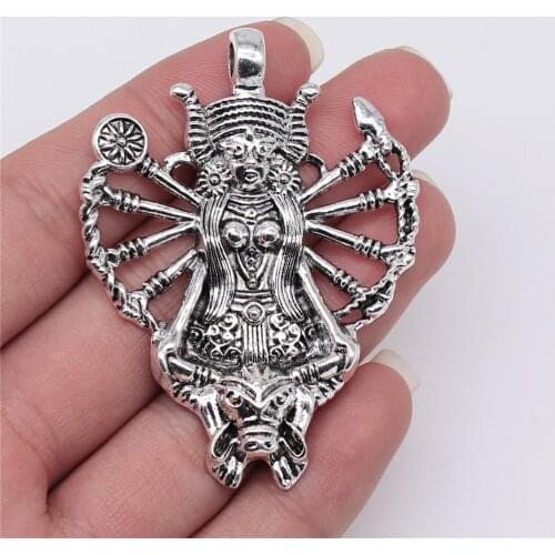 WYSIWYG 1pcs 62x46mm Antique Silver Color Thousand Hands Statue Indian Deity Charms Pendant DIY Jewelry Findings