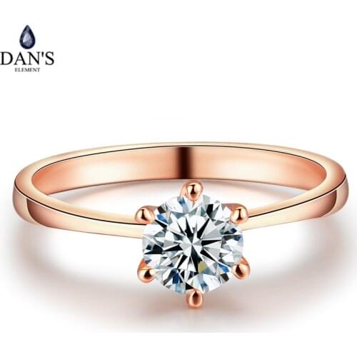 DANS ELEMENT Real Copper Gold Color Fashion Classic Six Claw Zirconia Crystals Wedding Rings for Women Dropshipping Fi-RG90786