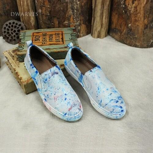 WomenS Sneakers Handmade Casual Flat Shoes Soft Leather Loafers Blue