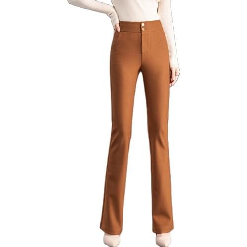 Women Flares Pants For Spring Autumn Skinny Slimming Fit High Waist Black Grey Camel Plus Size Office Suit Trousers S To 5XL