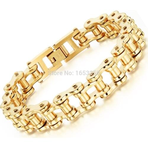 8.46'' 13mm Gold Stainless Steel Motorcycle chain design Bicycle Bike Chain Bracelet Women Men Gifts