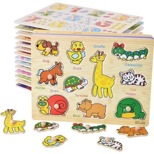 1pc toy Wooden panels Handle board puzzles madera infantil for kindergarten Preschool education supplies for 3 years children