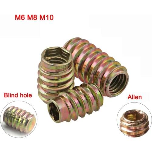 10Pcs Allen/Blind Hole/Straight/With Flanged Hex Threaded Insert Nuts Flanged Wood Screw For Furniture Connection M6 M8 M10
