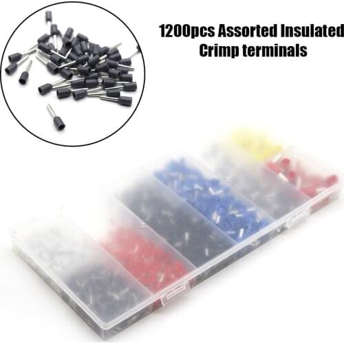 1200Pcs Assorted Crimping Wire End Terminals Copper Insulated Cord Pin End Crimp Terminal Electrical Wire Connector