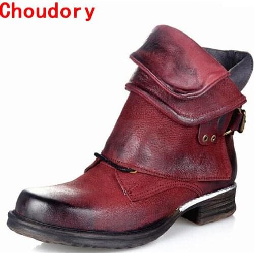 2018 Fashion Winter Woman Ladies Horse Riding Boots Combat Punk Ankle Shoes Women Genuine Leather Short Boots