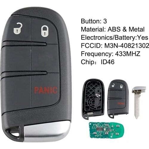 433MHz ID46 Chip M3N-40821302 Replacement 3 Button Smart Remote Key Fob for 2011-2018 Chrysler Dodge Charger Journey Challenge