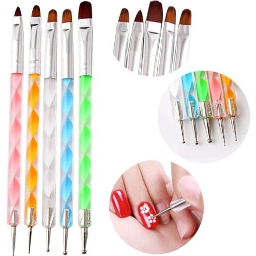 5Pcs/set Colorful Professional Nail Pen Double Head Point Pen Carver Carving Tools