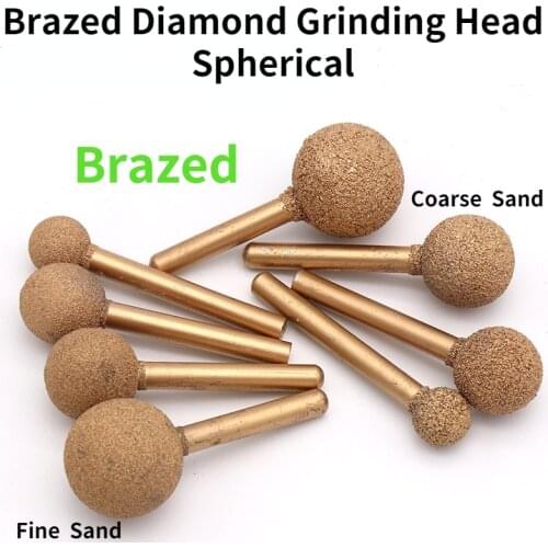 Brazed Diamond Grinding Head 6mm Shank /Alloy Grinding Head Coarse Sand Fine Sand/stone Carving Grinding Head Spherical