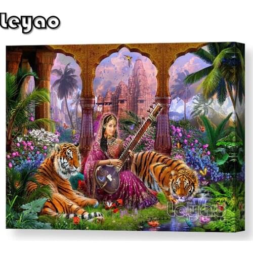 Diamond Painting Indian harmony 5D DIY Diamond Mosaic Home Decor Picture woman and tiger Diamond Embroidery Handmade Gift