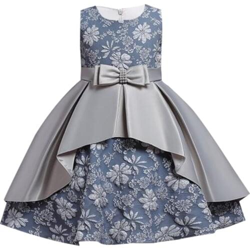 Embroidered flower stitching satin layered dress Kids Vestidos Birthday Ceremony Clothes Dress For Party Wedding Custumes