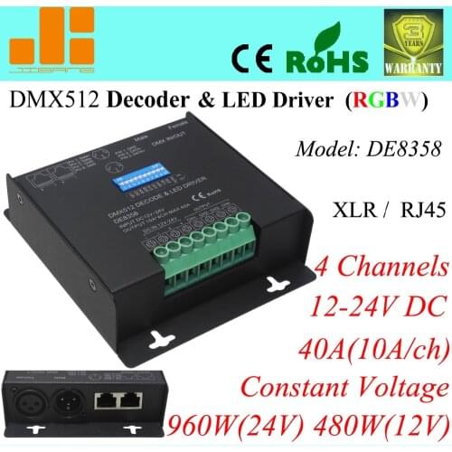 Free Shipping 12V 24V RGBW DMX Decoder LED controller,dipswitch address, 4channels/12-24V pn:DE8358