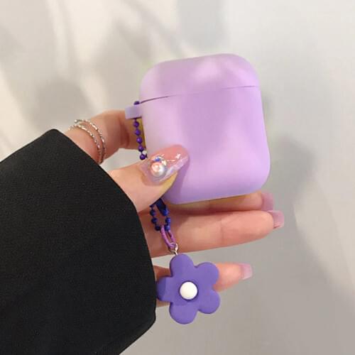 Luxury for QCY T8 Case Purple Flower Pendant keychain Silicone Earphone Cover for QCYt8 T 8 case