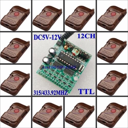 5V-12V 12 CH Decoding Receiver Module 12 CH TTL High Level Remote Control Module Wireless Receiver Module12 Transmitter 315/433