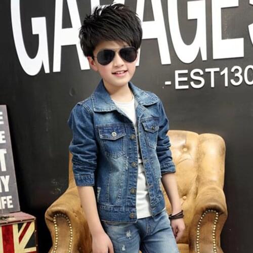 For 4 6 8 10 12 14Year Kid Casual Fashion Spring Autumn Tops Coat Blue Color Baby Boys Outerwear New Boys Denim Jackets Outwear