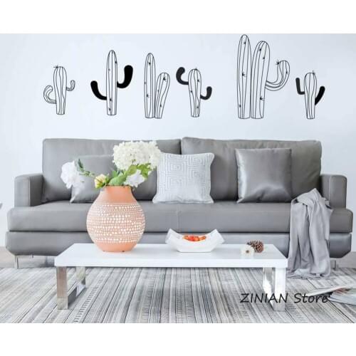 Cactus Horizontal Wall Sticker Home Decor Living Room Plant Vinyl Wall Decal Bedroom Removable Art Mural Decals 5 Pcs /Set 009