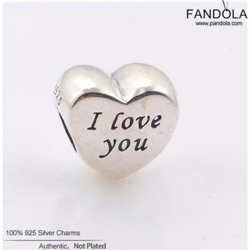 I Love You Heart Charms 925 Sterling Silver Words of Love Beads Fits Original Pandora Bracelets DIY Jewelry Making Kralen