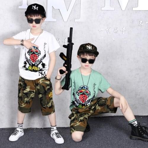 Boys Clothes Casual Children Clothing Cartoon Camouflage Sets Short Sleeve T Shirt + Camouflage Shorts Teenage Kids Suit