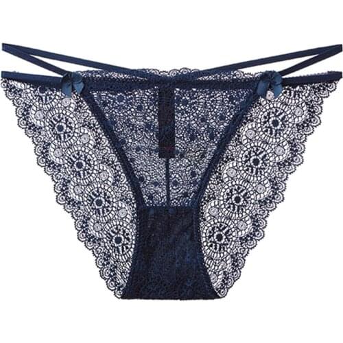 3 Pieces of Sexy Lace Womens Underwear Low Waist Ribbon Transparent Briefs Women Lingerie Wholesale