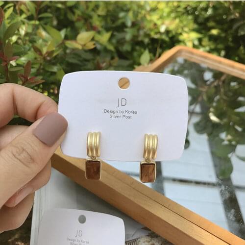 Anti-allergy S Needle Korean Chic Resin Matte Gold Geometric Square Short Drop Earrings For Women