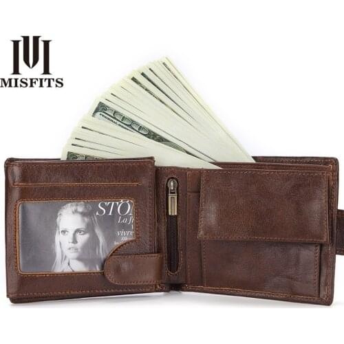 MISFITS Brand Men Wallet Genuine Leather Short Coin Purse Fashion Hasp Wallet For Male Portomonee with Card Holder Photo Holder