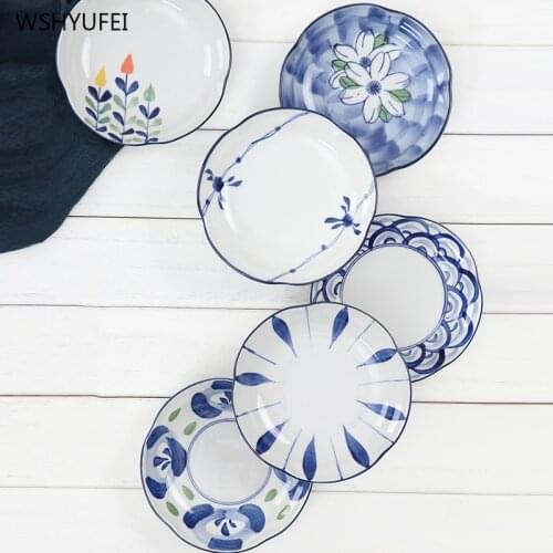 Creative simple ceramic small fresh painted flowers tableware home restaurant kitchen snack salad fruit sushi dessert cake plate