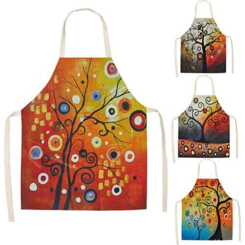 1 Pcs Life Tree Kitchen Apron for Woman Sleeveless Cotton Linen Aprons Home Cooking Baking Bibs Cleaning Tools WQ160