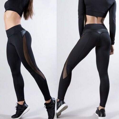 New Hot Sale Lady Running Gym Stretch Sport High Waist Long Pants Fashion Sexy Solid Patchwork Fitness Leggings Trousers