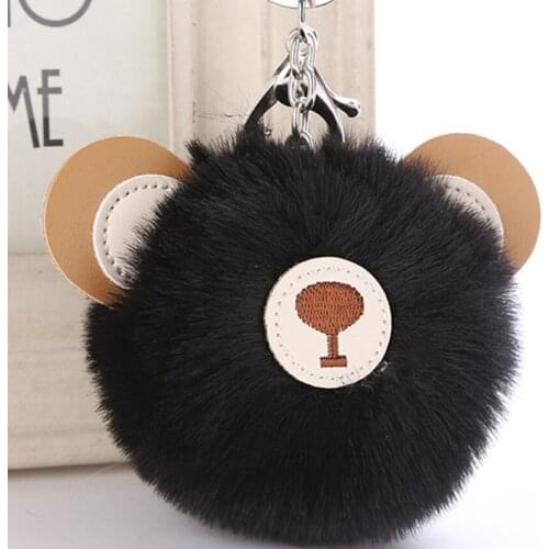 Cute bear fur ball keychain PU material plush pendant Rex rabbit fur ball pendant teddy bear keychain
