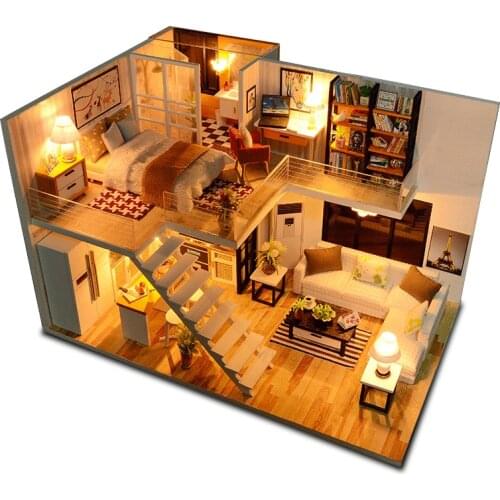 CUTEBEE DIY DollHouse Miniature Doll House With Furniture Kit Wooden House Miniaturas Toys For Children New Year Christmas Gift