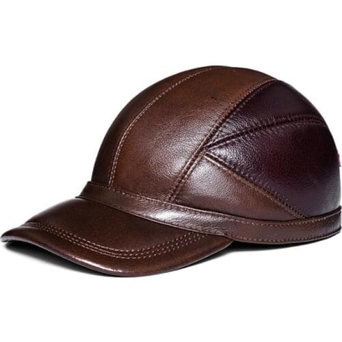 2017 genuine leather Baseball Caps AutumnWinter Letter Black Men Baseball Hats Brand New Hat Large Size 58 59 60cm Free Shipping