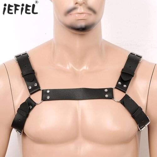 PU Leather Harness Men One Double Shoulder Adjustable Body Chest Harness Fashion Punk Gothic Cosplay Club Harness Belt Strap