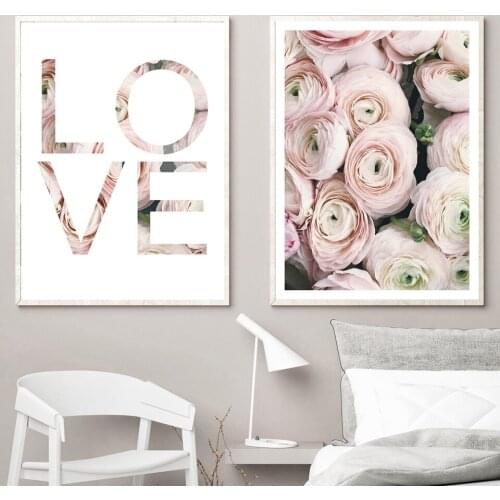 Pink Flower Wall Art Canvas Painting Love Quote Posters Nordic Prints Scandinavian Style Decorative Pictures Modern Home Decor