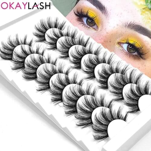 OKAYLASH 8 Pairs Natural Mink False Eyelashes Cruelty Free Vegan Fluffy Wispie Fake Lashes in Bulk Makeup Lash Extension