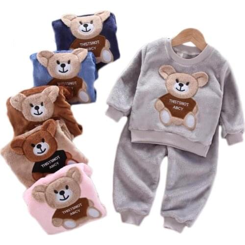 2020 New Winter Spring Baby Boy Girl Clothes Pajamas Set Flannel Fleece Toddler Child Warm Catoon Bear Sleepwear Kids Home Suit