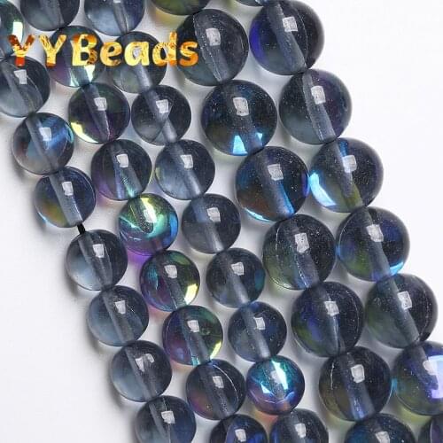 Natural Austria Gray Crystal Moonstone Glitter Beads 6-12mm Smooth Round Loose Charm Beads For Jewelry Making DIY Women Bracelet