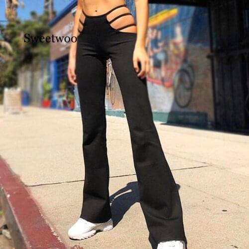 Sexy Cut Out Holes Womens Pants Slim Fit Sweat Skinny Solid Pants For Women Flare Hollow Out Thin Low Waist Wine Red Pants Hot
