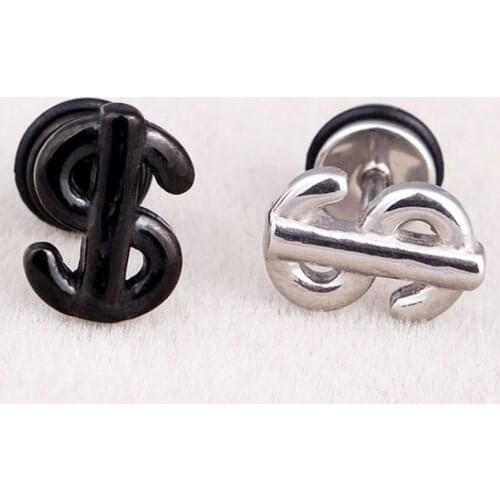2Piece 2017 New Free Shipping Stainless Steel US Dollar Stud Earring Mens boy girl Earrings Punk Body Piercing Jewelry