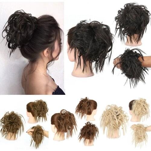 Natural Synthetic Curly Messy Bun Tousled Hairpiece Elastic Bandr Bands Tousled Chignon Hair Band Donut Wrap Ponytail Extensions