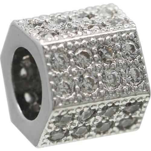 Slide charm Free shipping New Hexagonal transparent crystal inlaid with lucky charm beads fit Pandora bracelet