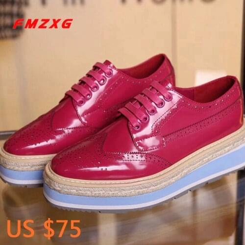 FMZXG women platform shoes flats fashion Casual Genuine Patent Leather shoes Spring/Autumn woman luxury brand 2018 loafers shoes